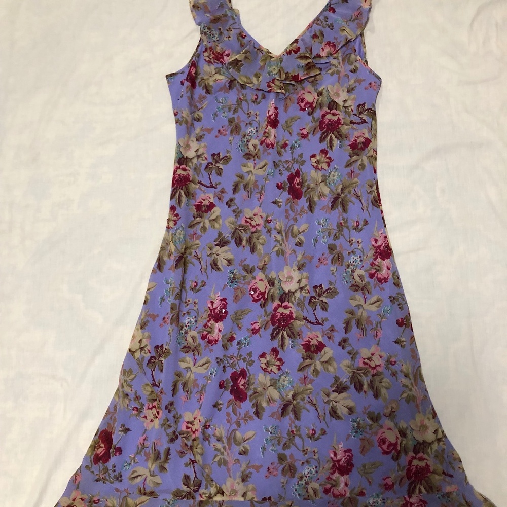 Paradise NY 90’s Y2K Purple Floral Flowy Beaded Dress size L